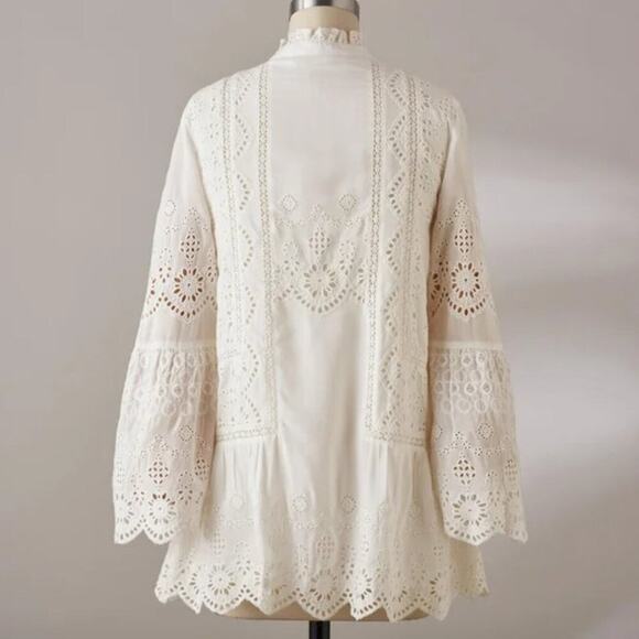 Sundance Lisette Boho Eyelet Lace Tunic Top w Tassels Sz Small Cotton Blouse - Picture 3 of 5